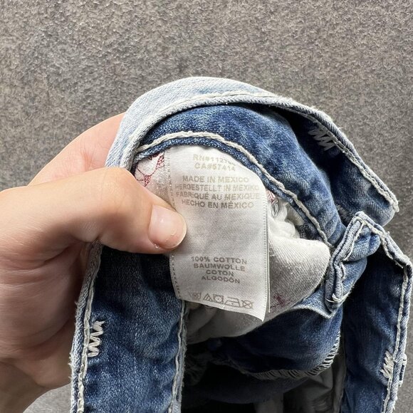 True Religion Jeans Mens 36 Light Wash Section Straight Flap Embroidered - Picture 9 of 12